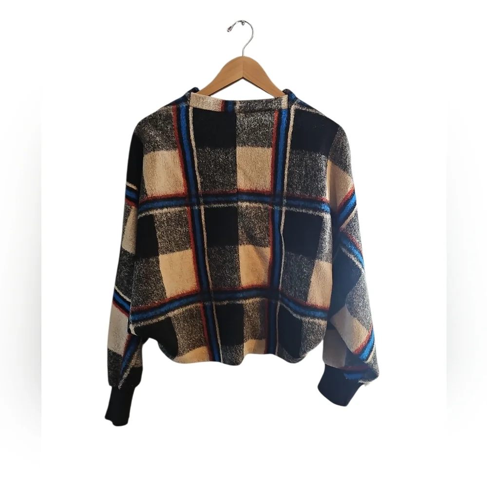 Anthroplogie Cartonnier Plaid Demero Swing Jacket Wool Blend XS Small Black Blue - Picture 5 of 7